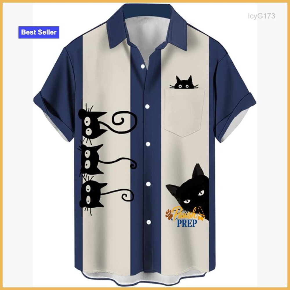 Men's Short Sleeve Button Down Hawaiian Bowling Shirt Regular Fit